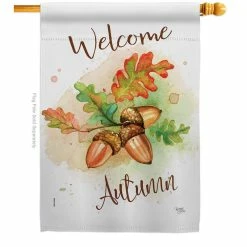 Breeze Decor 28 in. x 40 in. Welcome Autumn Fall House Flag Double-Sided Decorative Vertical Flags