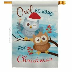 Breeze Decor 28 in. x 40 in. Owl Xmas Christmas House Flag Double-Sided Winter Decorative Vertical Flags