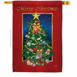 Breeze Decor 28 in. x 40 in. Merry Christmas Tree House Flag Double-Sided Winter Decorative Vertical Flags