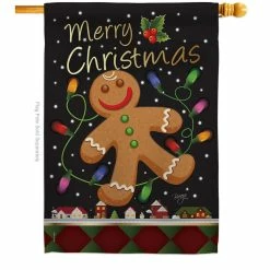 Breeze Decor 28 in. x 40 in. Gingerbread Christmas House Flag Double-Sided Winter Decorative Vertical Flags