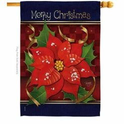 Breeze Decor 28 in. x 40 in. Poinsettia Love Christmas House Flag Double-Sided Winter Decorative Vertical Flags