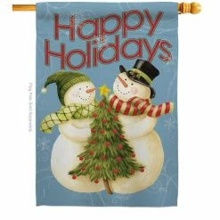 Breeze Decor 28 in. x 40 in. Happy Holidays Tree Christmas House Flag Double-Sided Winter Decorative Vertical Flags