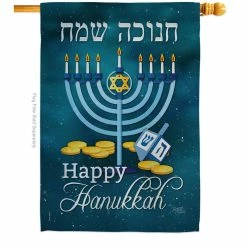 Breeze Decor 28 in. x 40 in. Happy Hanukkah House Flag Double-Sided Winter Decorative Vertical Flags