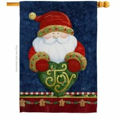 Breeze Decor 28 in. x 40 in. Santa Holding Joy Heart Christmas House Flag Double-Sided Winter Decorative Vertical Flags
