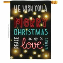 Breeze Decor 28 in. x 40 in. Lightful Merry Christmas Love House Flag Double-Sided Winter Decorative Vertical Flags