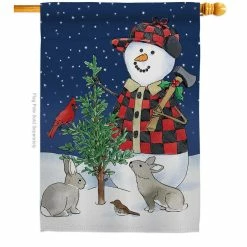 Breeze Decor 28 in. x 40 in. Lumberjack Snowmen Winter Wonderland House Flag Double-Sided Decorative Vertical Flags