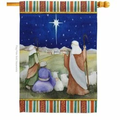 Breeze Decor 28 in. x 40 in. Christmas in Bethlehem Nativity House Flag Double-Sided Winter Decorative Vertical Flags