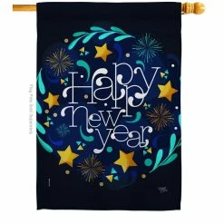 Breeze Decor 28 in. x 40 in. New Year Vibes House Flag Double-Sided Winter Decorative Vertical Flags
