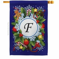 Breeze Decor 28 in. x 40 in. Winter F Initial Wonderland House Flag Double-Sided Decorative Vertical Flags