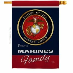 Breeze Decor 28 in. x 40 in. Marines Proudly Family House Flag Double-Sided Armed Forces Decorative Vertical Flags