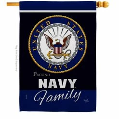 Breeze Decor 28 in. x 40 in. Navy Proudly Family House Flag Double-Sided Armed Forces Decorative Vertical Flags