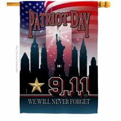 Breeze Decor 28 in. x 40 in. We Will Never Forget House Flag Double-Sided Readable Both Sides Patriotic Patriot Day Decorative