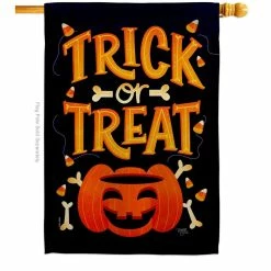 Breeze Decor 28 in. x 40 in. Happy Pumpkin House Flag Double-Sided Readable Both Sides Fall Halloween Decorative
