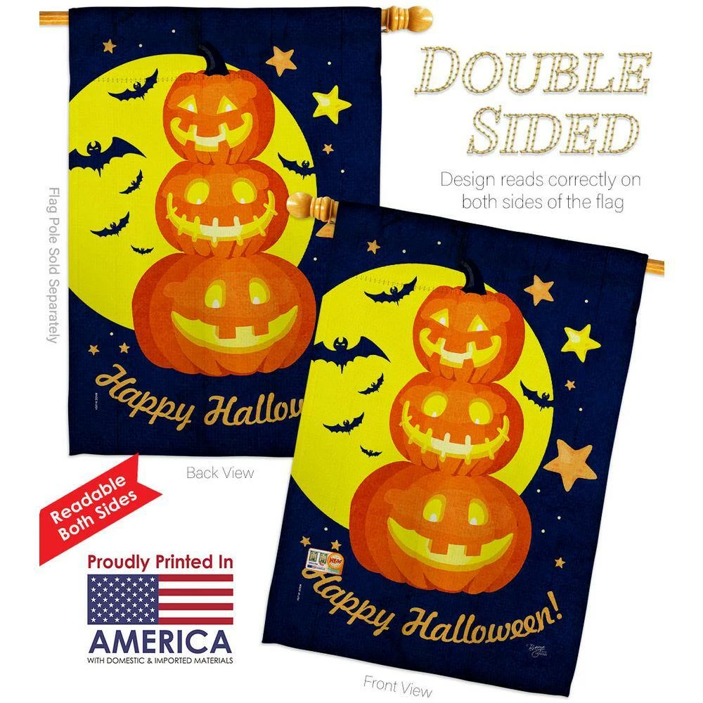 Breeze Decor 28 in. x 40 in. Pumpkin Trio House Flag Double-Sided Readable Both Sides Fall Halloween Decorative 2 Breeze Decor 28 in. x 40 in. Pumpkin Trio House Flag Double-Sided Readable Both Sides Fall Halloween Decorative - Image 2
