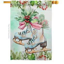 Breeze Decor 28 in. x 40 in. Winter Skate House Flag Double-Sided Readable Both Sides Winter Wonderland Decorative