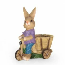 Noble House Riser 19.25 in. Tall Brown and Blue Concrete Lightweight Rabbit Planter