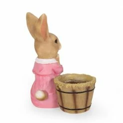 Noble House Ello me 19.75 in. Tall Brown and Pink Concrete Lightweight Rabbit Planter -Breeze Decor Sales Store brown and pink noble house plant pots 105966 66 1000