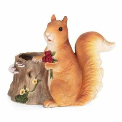 Noble House Rogge 15.25 in. Tall Brown Lightweight Concrete Squirrel Planter