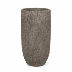 Noble House Rines 27 in. Tall Brown Wood Lightweight Concrete Outdoor Planter