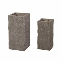 Noble House Tengren 24 in. and 20 in. Tall Brown Wood Lightweight Concrete Outdoor Planter Set