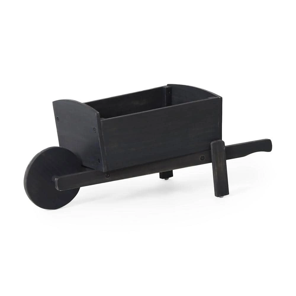 Noble House Smyrna 29.50 in. Dark Gray Wood Wheelbarrow Planter 1 Noble House Smyrna 29.50 in. Dark Gray Wood Wheelbarrow Planter