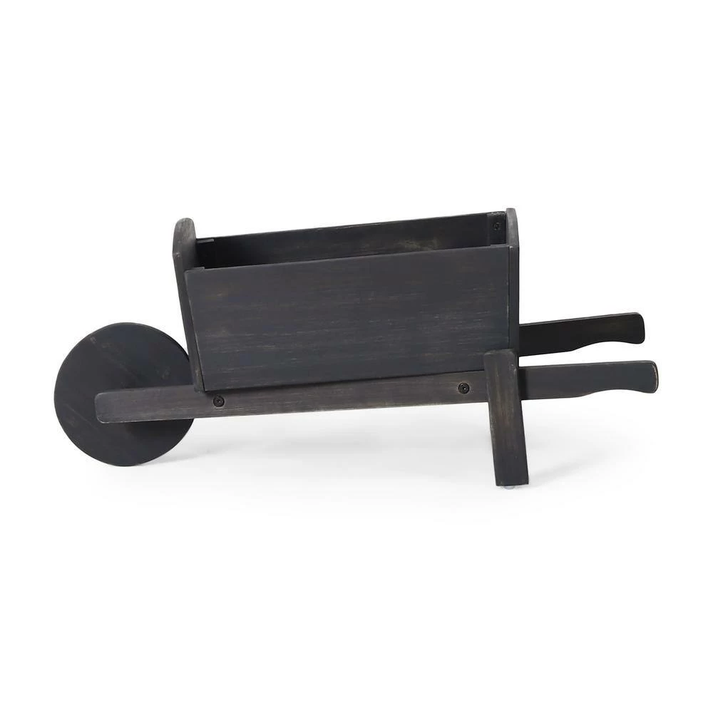 Noble House Smyrna 29.50 in. Dark Gray Wood Wheelbarrow Planter 2 Noble House Smyrna 29.50 in. Dark Gray Wood Wheelbarrow Planter - Image 2