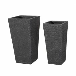 Noble House Hildreth 30 in. and 26.5 in. Tall Gray Lightweight Concrete Outdoor Planter Set