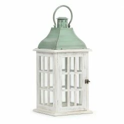 Noble House Scio 22 in. White and Green Patina Mango Wood Decorative Lantern -Breeze Decor Sales Store greens noble house outdoor lanterns 105558 40 1000