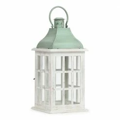 Noble House Scio 22 in. White and Green Patina Mango Wood Decorative Lantern -Breeze Decor Sales Store greens noble house outdoor lanterns 105558 66 1000
