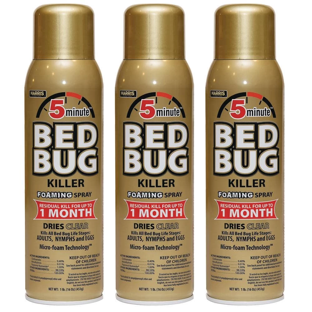 Harris 16 oz. 5-Minute Bed Bug Killer Foaming Spray/Kills All Life Stages (3-Pack) 1 Harris 16 oz. 5-Minute Bed Bug Killer Foaming Spray/Kills All Life Stages (3-Pack)