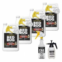 Harris 1 Gal. Ready-to-Use Egg Kill and Resistant Bed Bug Killer (4-Pack) 512 oz. Pro Spray Bottle and 55 oz. Pump Sprayer