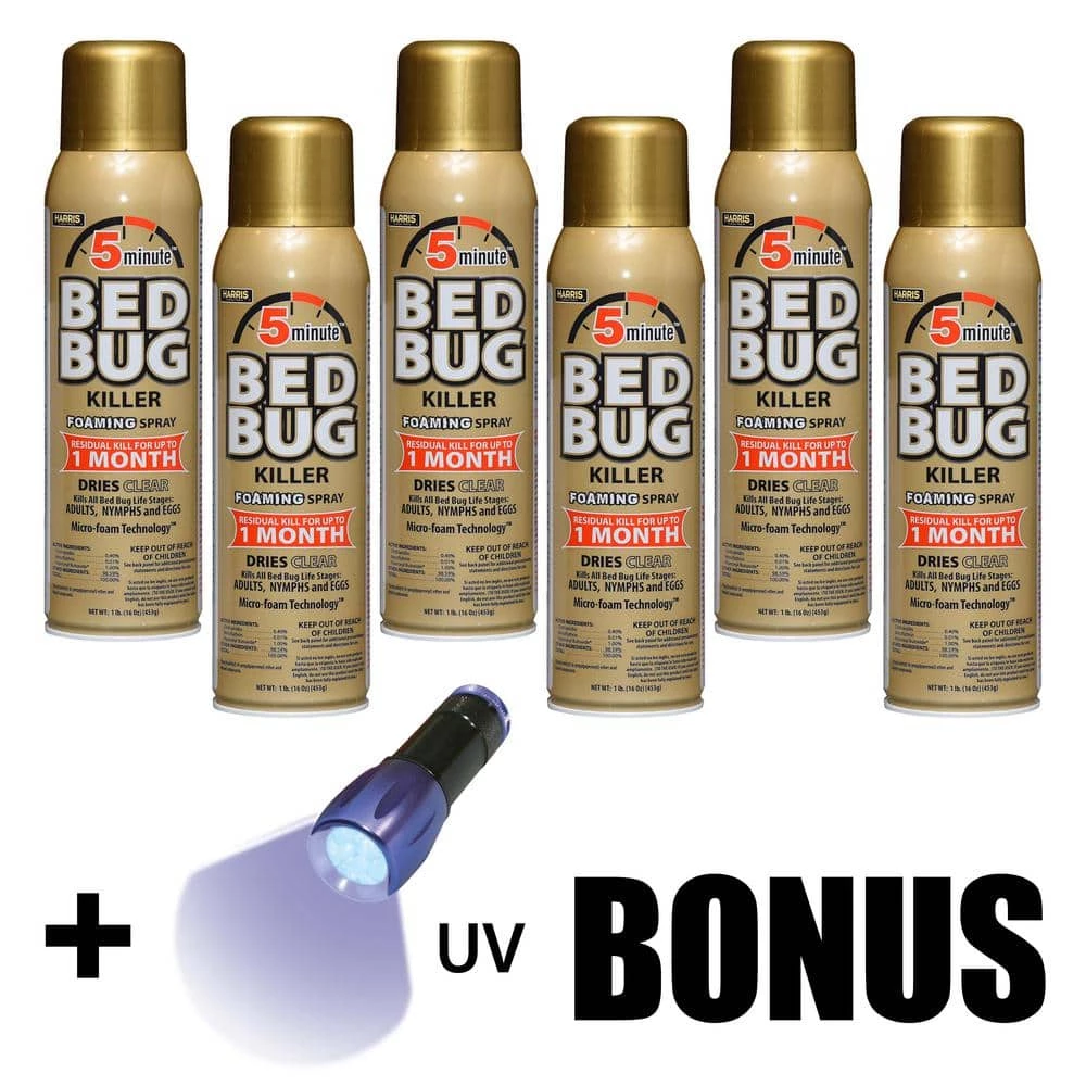 Harris 16 oz. 5-Minute Bed Bug Killer Foaming Spray/Kills All Life Stages (6-Pack) 1 Harris 16 oz. 5-Minute Bed Bug Killer Foaming Spray/Kills All Life Stages (6-Pack)