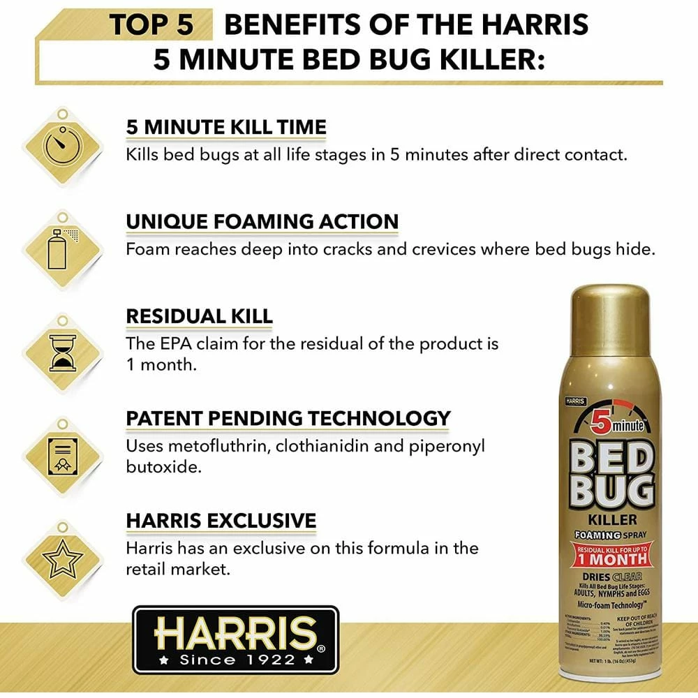 Harris 16 oz. 5-Minute Bed Bug Killer Foaming Spray/Kills All Life Stages (6-Pack) 5 Harris 16 oz. 5-Minute Bed Bug Killer Foaming Spray/Kills All Life Stages (6-Pack) - Image 5