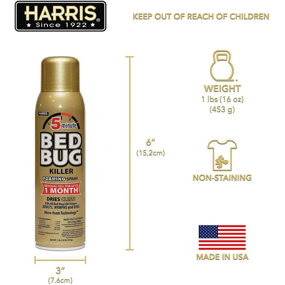 Harris 16 oz. 5-Minute Bed Bug Killer Foaming Spray/Kills All Life Stages (6-Pack) 2 Harris 16 oz. 5-Minute Bed Bug Killer Foaming Spray/Kills All Life Stages (6-Pack) - Image 2