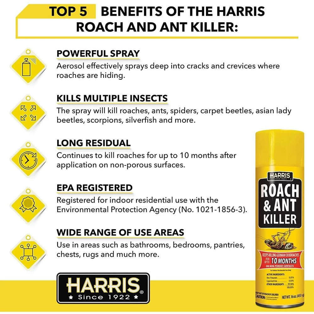 Harris 16 oz. 10-Month Roach and Ant Killer Aerosol Spray 2 Harris 16 oz. 10-Month Roach and Ant Killer Aerosol Spray - Image 2