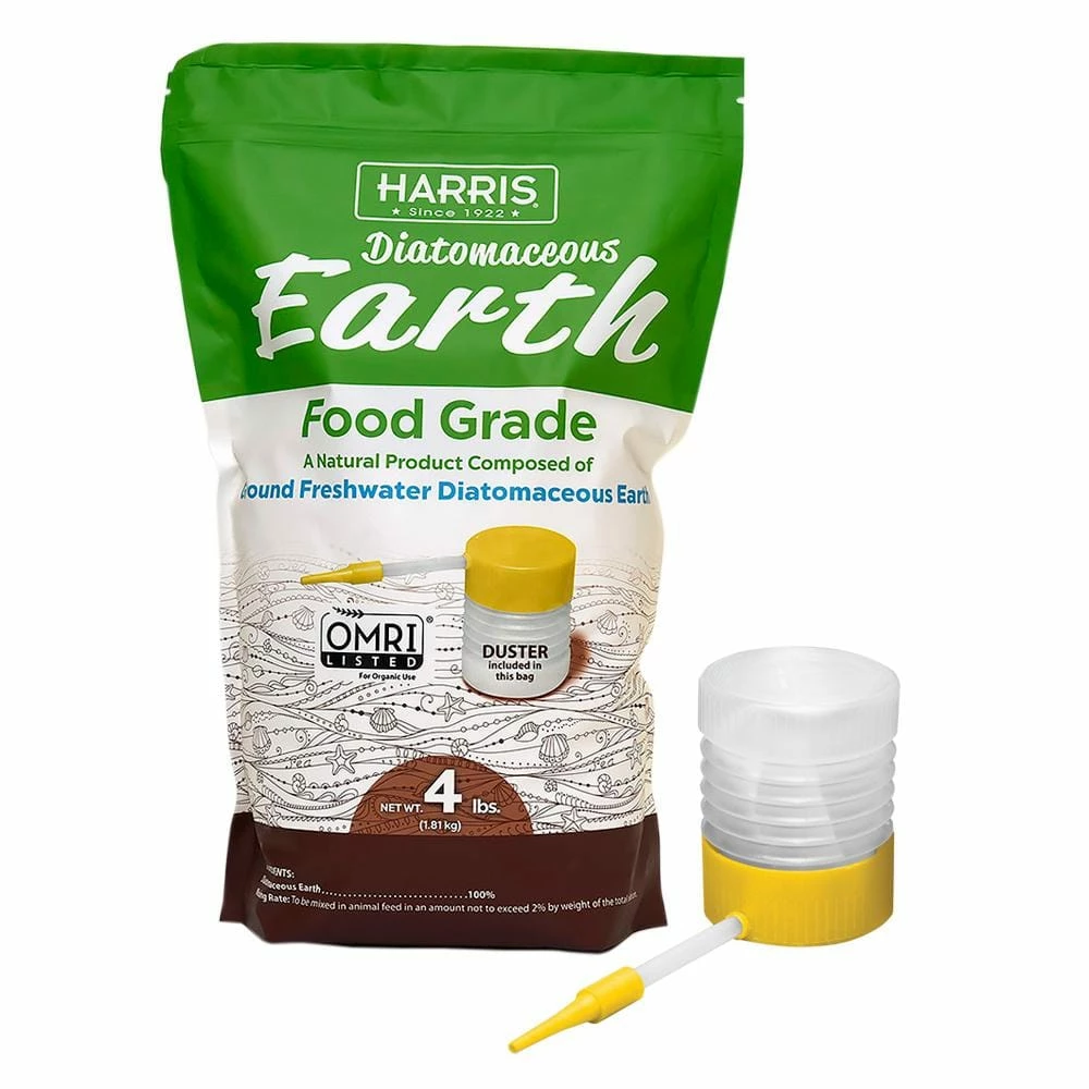 Harris 64 oz.(4 lb.) Diatomaceous Earth Food Grade 100% with Powder Duster Applicator 1 Harris 64 oz.(4 lb.) Diatomaceous Earth Food Grade 100% with Powder Duster Applicator