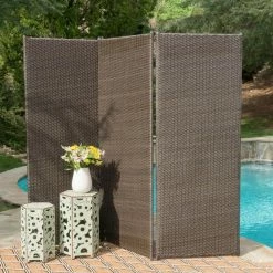 Noble House Netherlands 79 in. Light Ash Brown Outdoor Wicker Screen