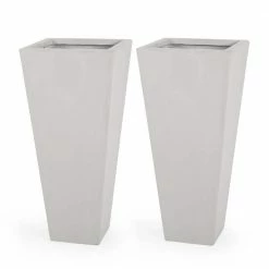 Noble House Bailor 28.50 in. Matte White Lightweight Concrete Planters (Set of 2)