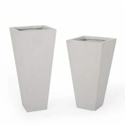 Noble House Ella Medium and Small Matte White Concrete Planter Set (2-Pack)