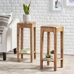 Noble House Arlene 29 in. Square Natural Wood Indoor Plant Stand (2-Pack) -Breeze Decor Sales Store natural noble house plant stands 104480 31 1000
