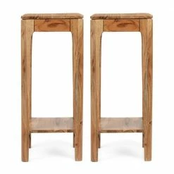 Noble House Arlene 29 in. Square Natural Wood Indoor Plant Stand (2-Pack)