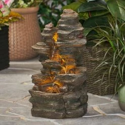 Noble House Appling Outdoor 23.5 in. 4-Tier Rock Waterfall Fountain -Breeze Decor Sales Store noble house freestanding fountains 104413 31 1000