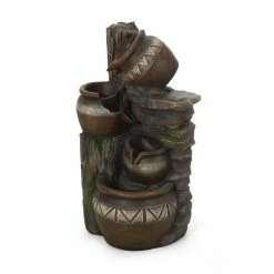 Noble House Bleckley Outdoor 20 in. 4-Tier Jar Waterfall Fountain