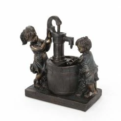 Noble House Gomer 23 in. Outdoor Children at Water Pump Fountain