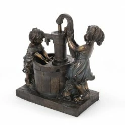 Noble House Gomer 23 in. Outdoor Children at Water Pump Fountain -Breeze Decor Sales Store noble house freestanding fountains 105013 66 1000
