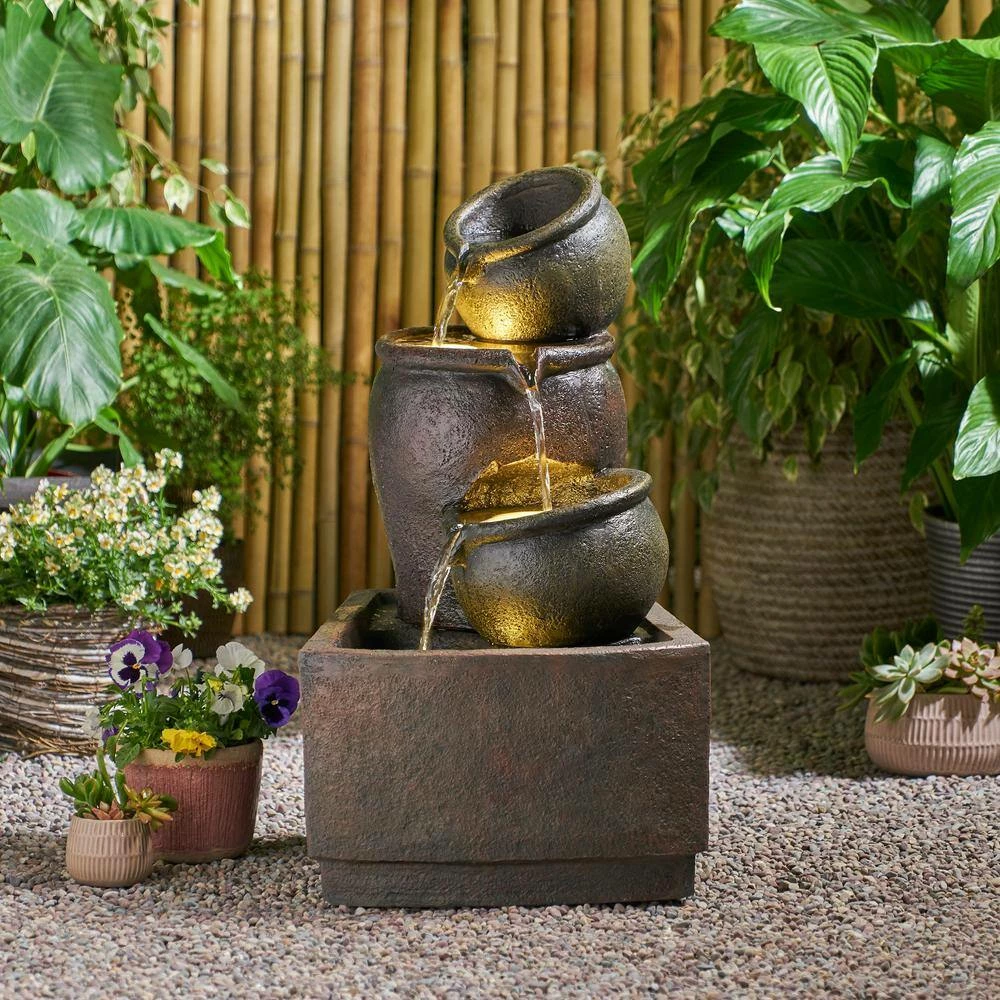Noble House Bochas Resin 3-Tiered Waterfall Vase Fountain 2 Noble House Bochas Resin 3-Tiered Waterfall Vase Fountain - Image 2