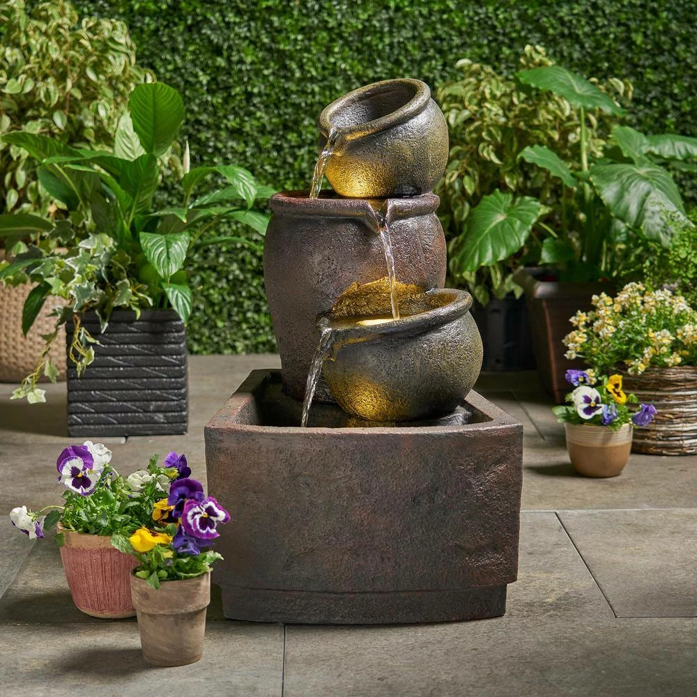 Noble House Bochas Resin 3-Tiered Waterfall Vase Fountain 7 Noble House Bochas Resin 3-Tiered Waterfall Vase Fountain - Image 7