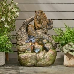 Noble House Adrian Outdoor 25 in. Bear Family Waterfall Fountain -Breeze Decor Sales Store noble house freestanding fountains 94406 31 1000
