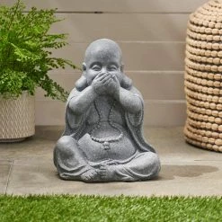 Noble House Thiago 12.25 in. Outdoor Speak No Evil Monk Garden Statue -Breeze Decor Sales Store noble house garden statues 105001 31 1000
