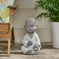 Noble House Schramling 9 in. Outdoor Monk Garden Statue -Breeze Decor Sales Store noble house garden statues 105003 31 1000